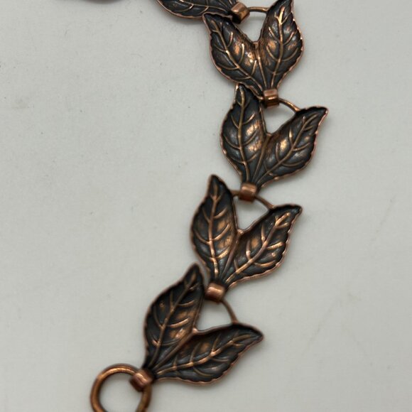 Vintage Copper Leaf Link Bracelet 7.5" With Hook Clasp Design - Picture 7 of 12